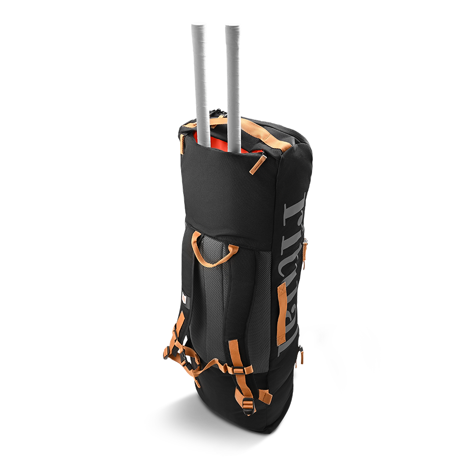 Ritual Mission combo hockey bag black with sticks, top view
